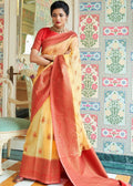 Yellow Woven Linen Silk Saree with Butti overall