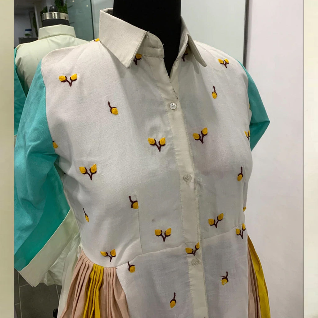 White Cotton Suit with Thread work