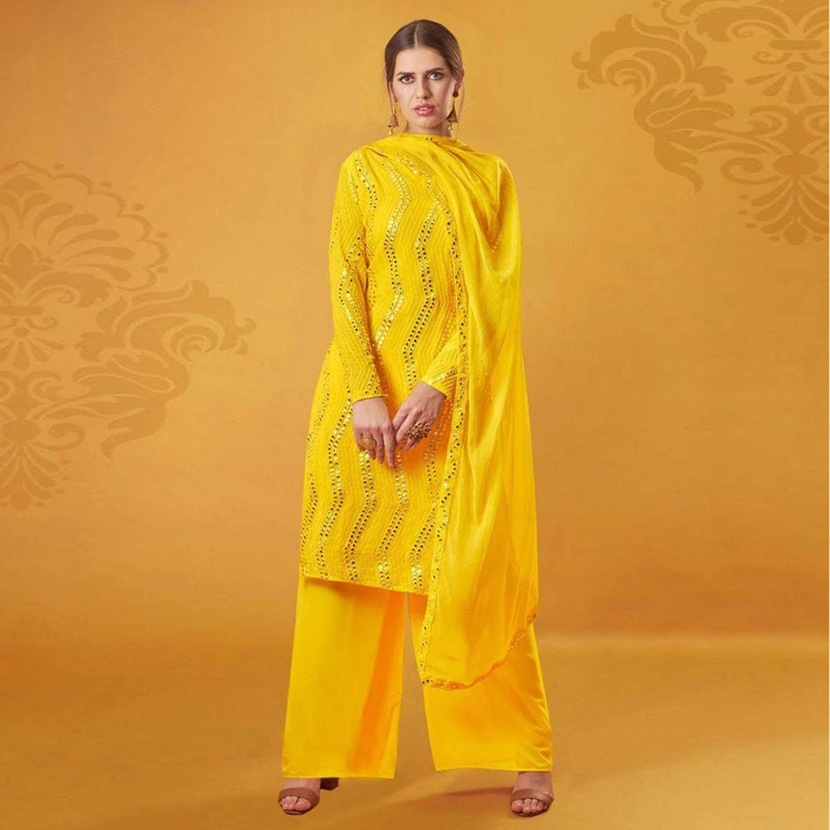 Yellow Salwar Suit In Georgette with Heavy Embroidery Work