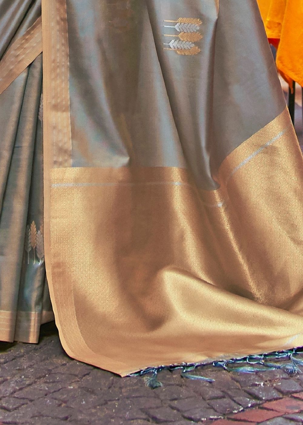 Opulent Gray Designer Wear Woven Banarasi Silk Saree