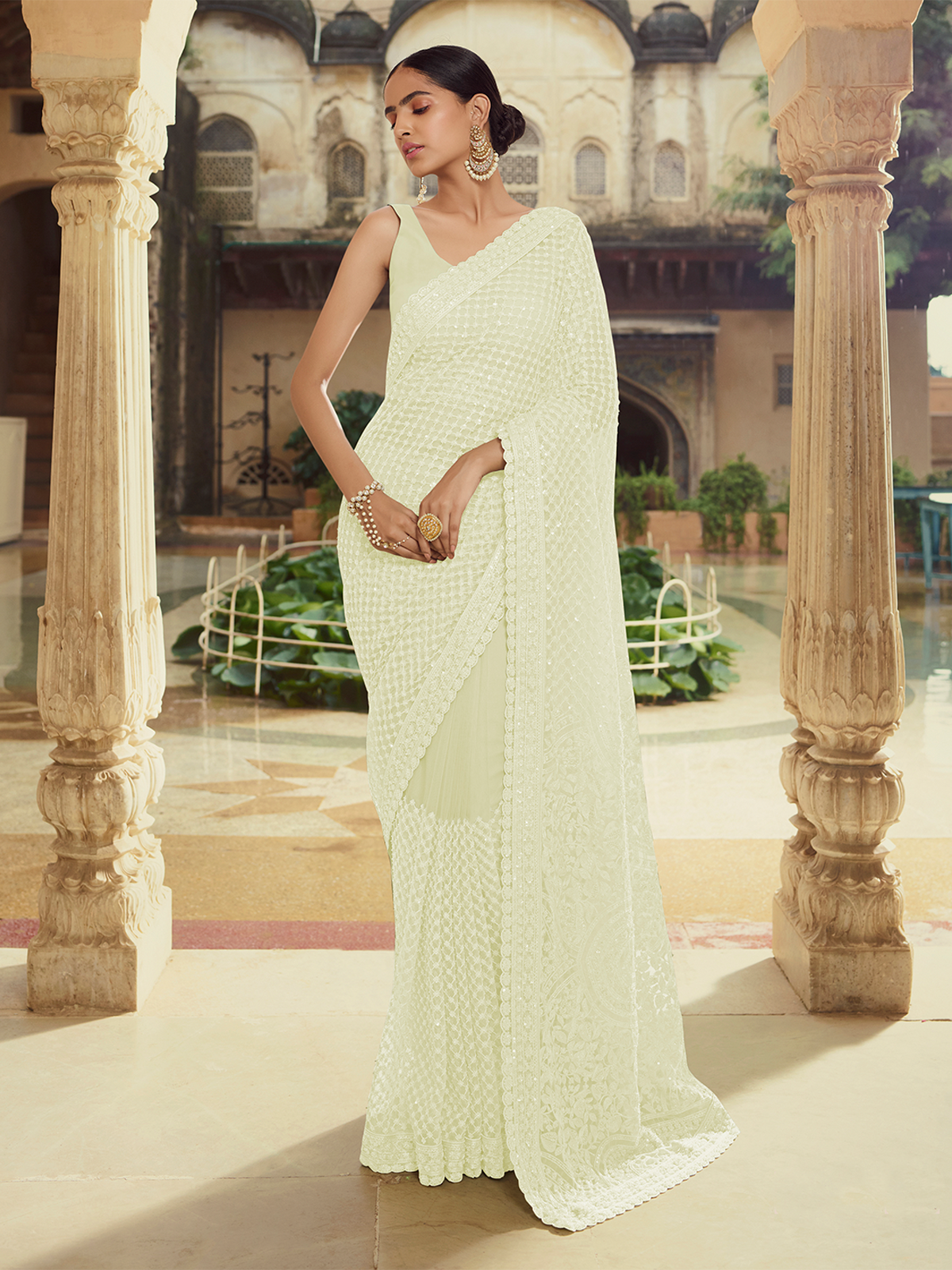 Apricot Soft Net Saree With Unstitched Blouse
