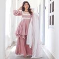 Peach Color Embroidery Work Georgette Palazzo Suit