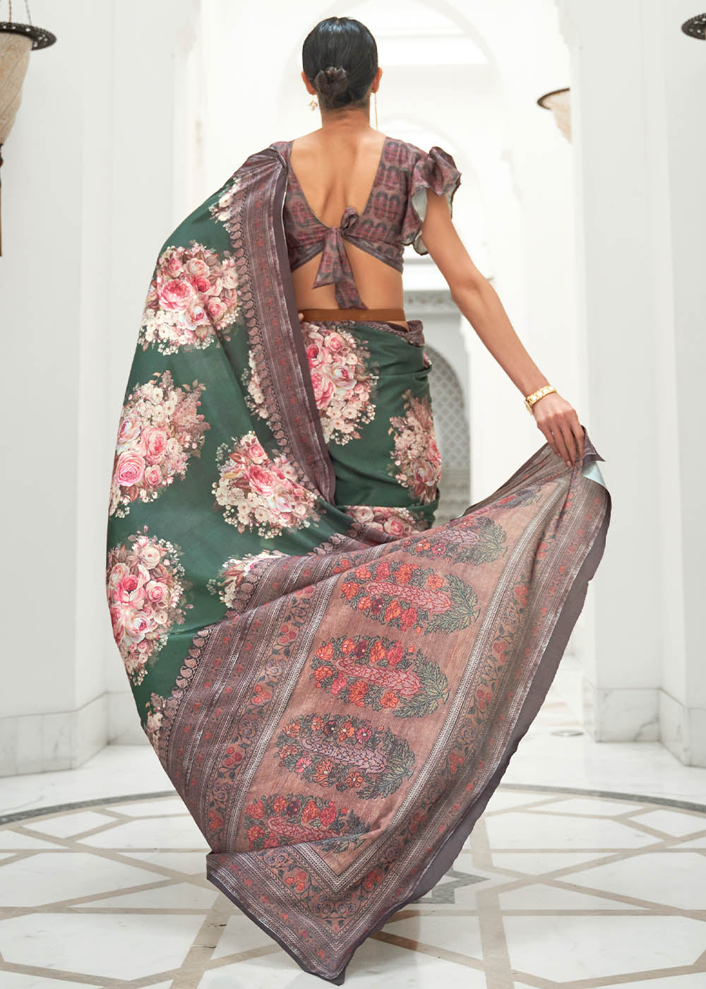 Opal Green Digital Printed Crepe Silk Saree