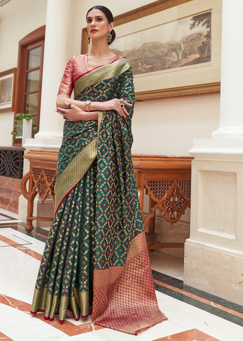 Opal Green Handloom Patola Weave Silk Saree