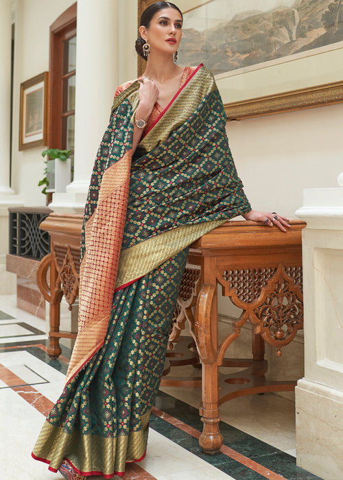Opal Green Handloom Patola Weave Silk Saree