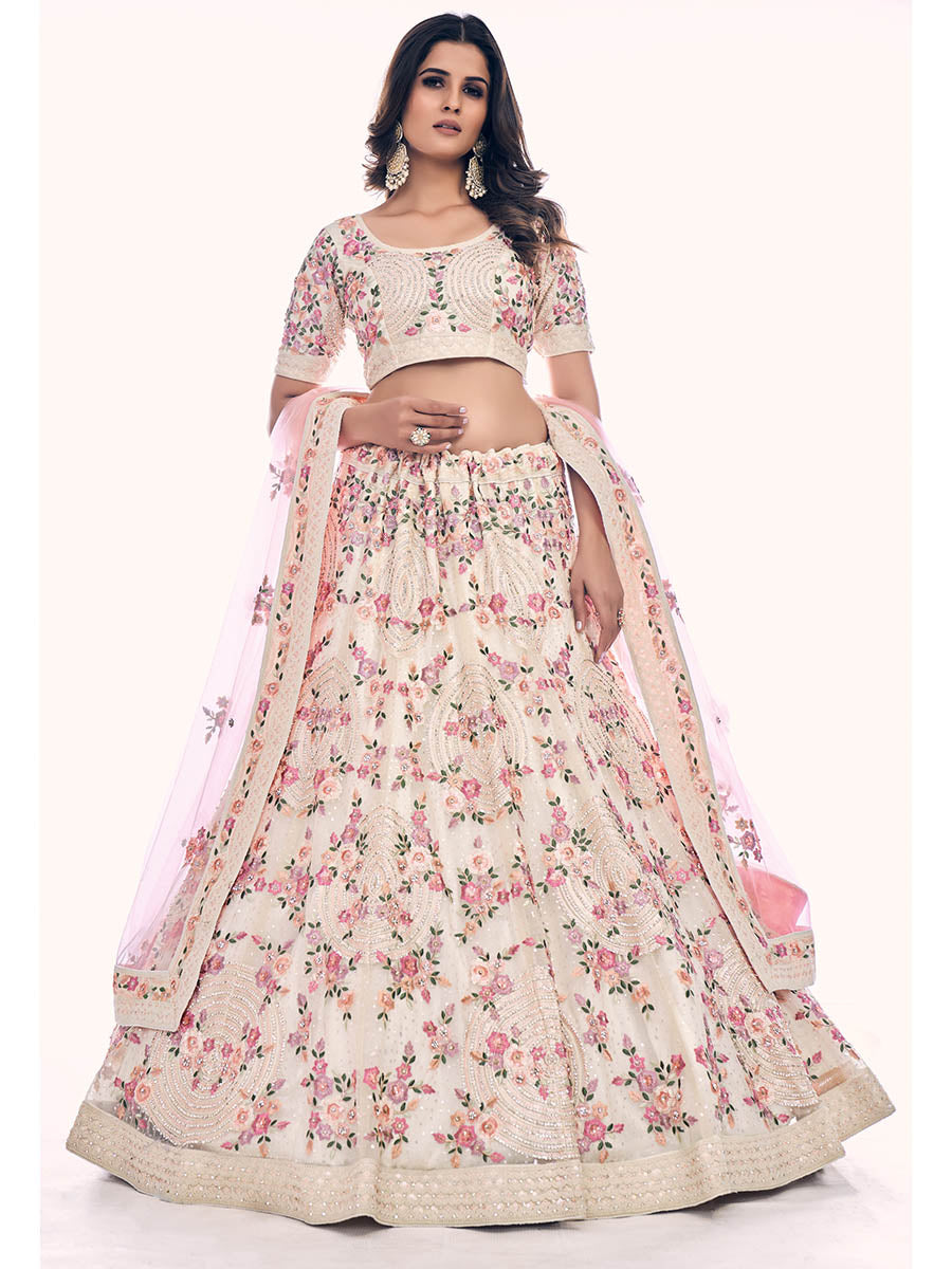 White Soft Net Embroidered Designer Lehenga Choli