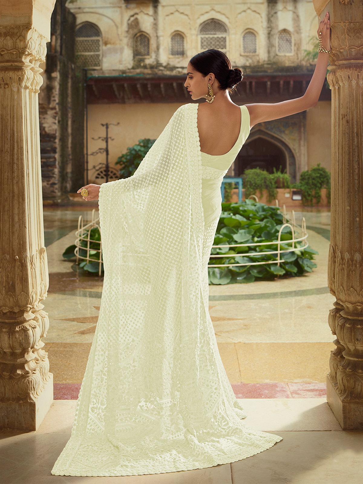 Apricot Soft Net Saree With Unstitched Blouse