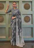 Iron Grey Chikankari Weaving Silk Saree with Sequins work