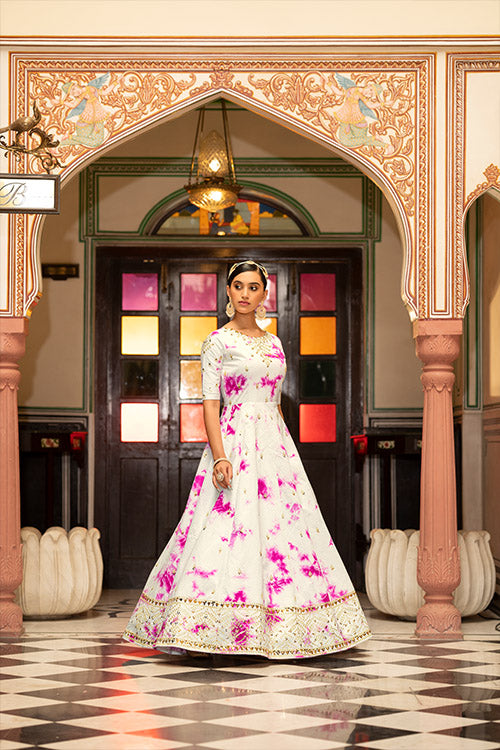 Cotton Shibori Print With Sequence Embroidered Anarkali Gown