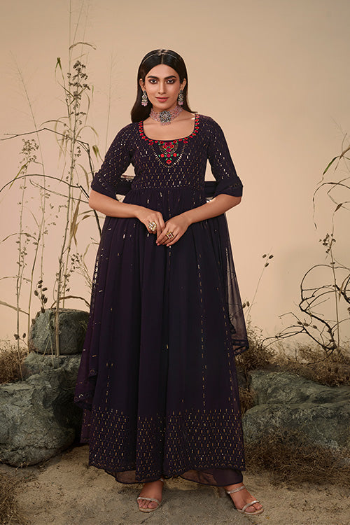 Georgette Embroidered Work Kurta Palazzo Dupatta Set