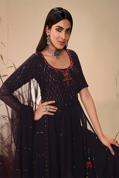 Georgette Embroidered Work Kurta Palazzo Dupatta Set