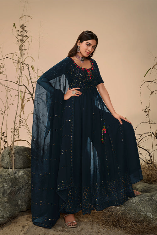 Georgette Embroidered Work Kurta Palazzo Dupatta Set