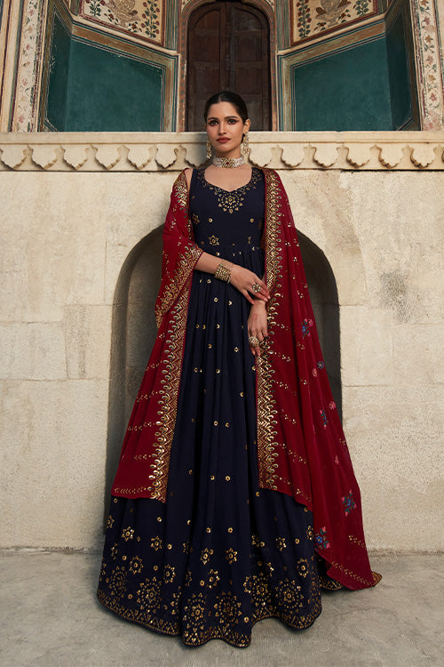 Georgette Thread & Sequence Embroidered Work Gown