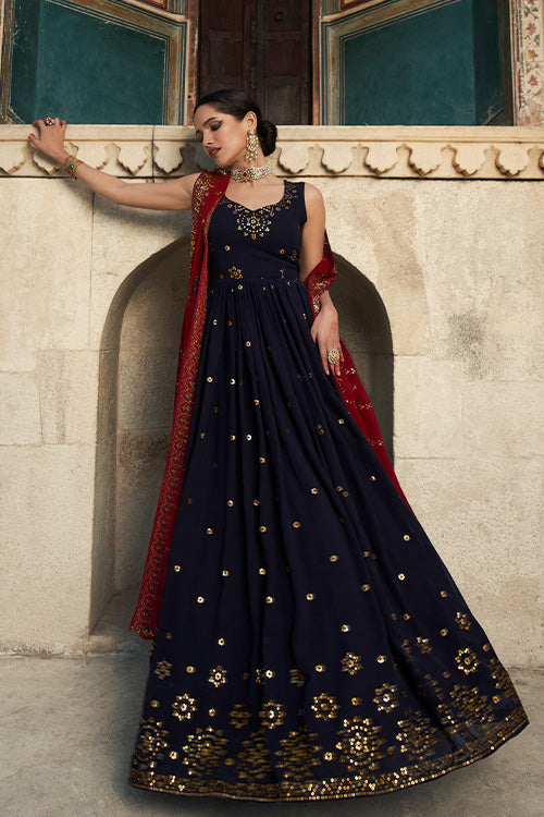 Georgette Thread & Sequence Embroidered Work Gown