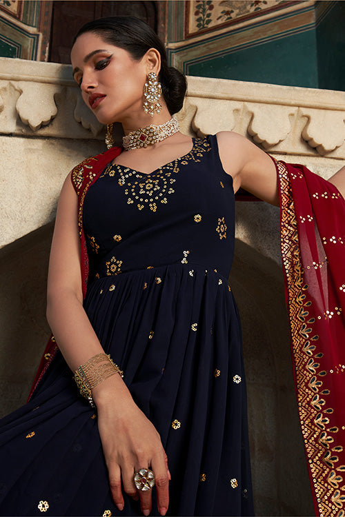 Georgette Thread & Sequence Embroidered Work Gown