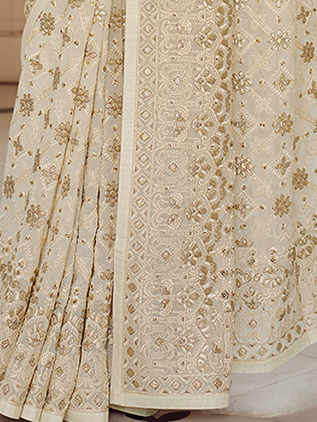 Apricot Georgette Saree With Unstitched Blouse