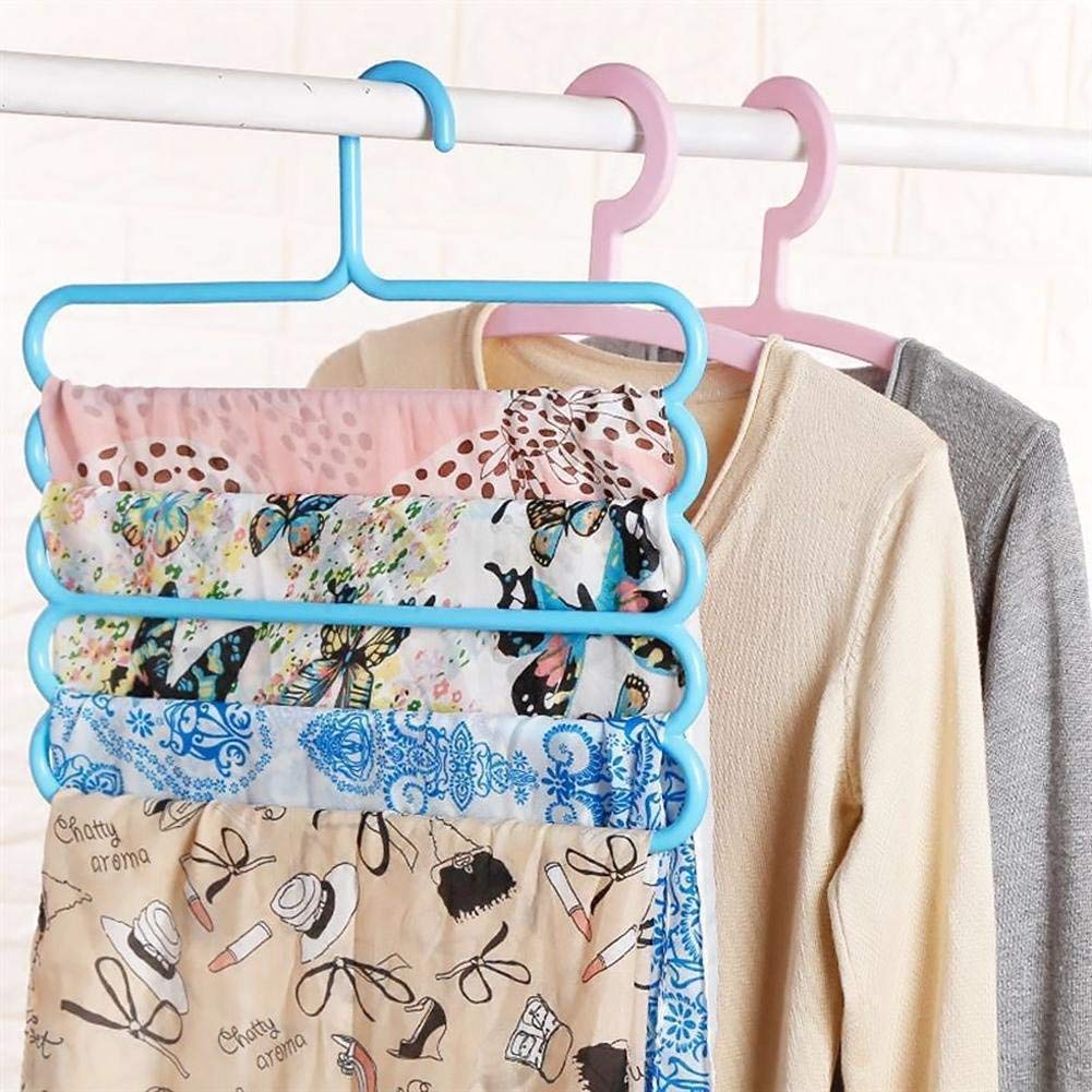 5-Pack Multi-Layer Plastic Clothes Hangers | Space-Saving Multi-Purpose Closet Organizer for Pants, Shirts, Towels – Assorted Colours