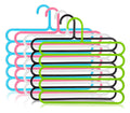 5-Pack Multi-Layer Plastic Clothes Hangers | Space-Saving Multi-Purpose Closet Organizer for Pants, Shirts, Towels – Assorted Colours