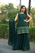Women's Party Wear Sharara Set in Dark Green