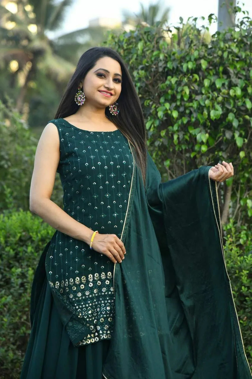 Women's Party Wear Sharara Set in Dark Green