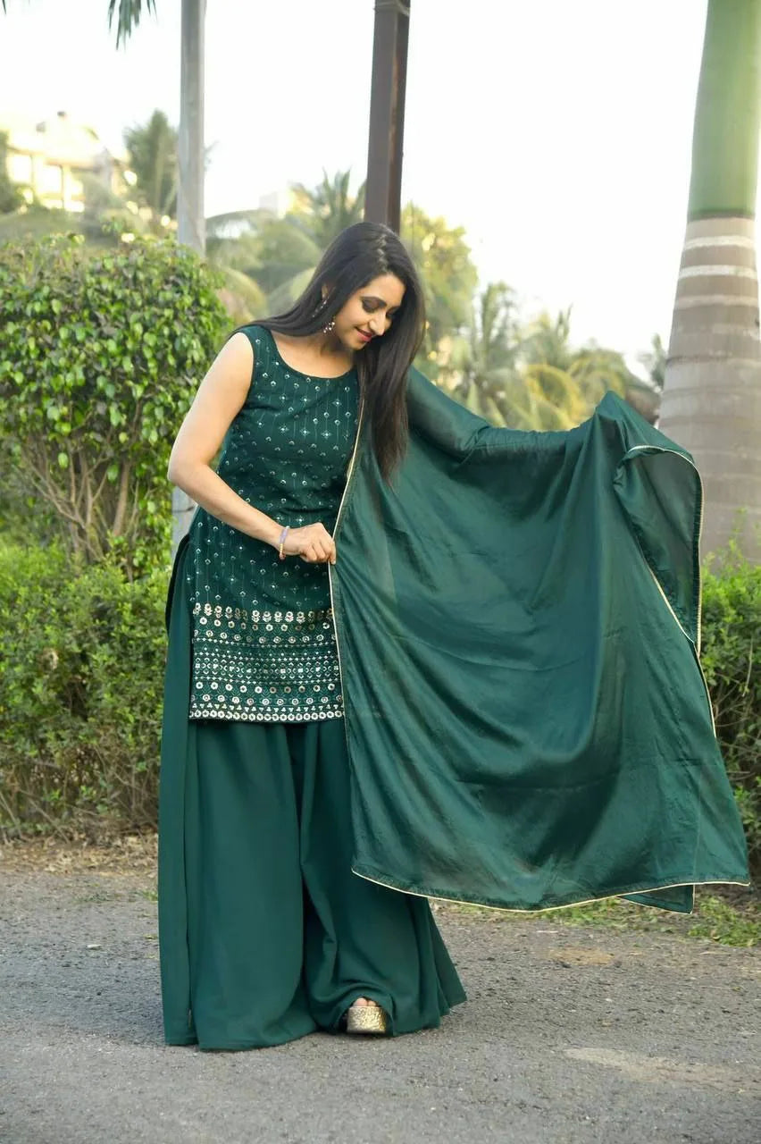 Women's Party Wear Sharara Set in Dark Green