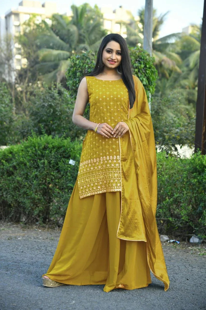 Women's Yellow Sharara Set for Party Wear