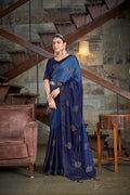 Party Wear Navy Blue Color Diamond Work Double Tone Saree