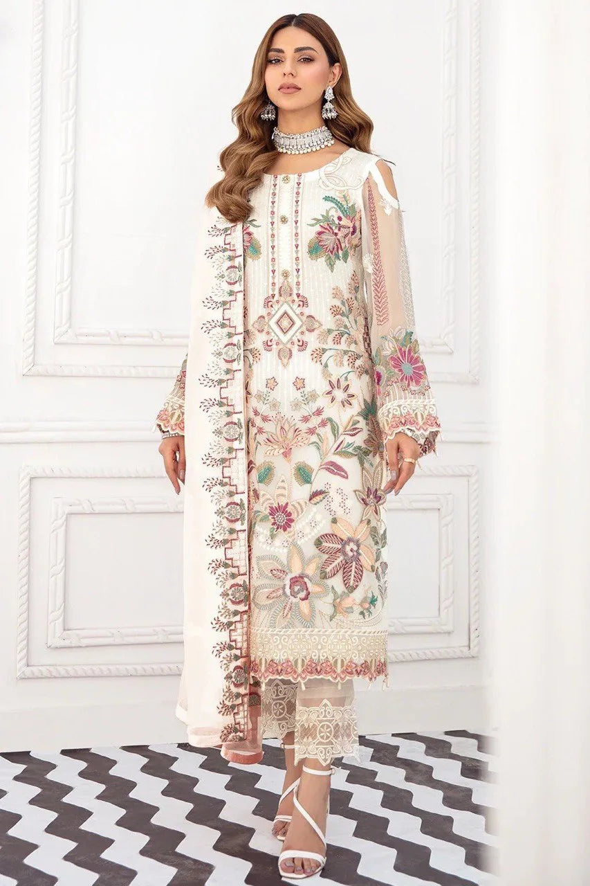 Salwar Suit Set in White with Intricate Heavy Embroidery