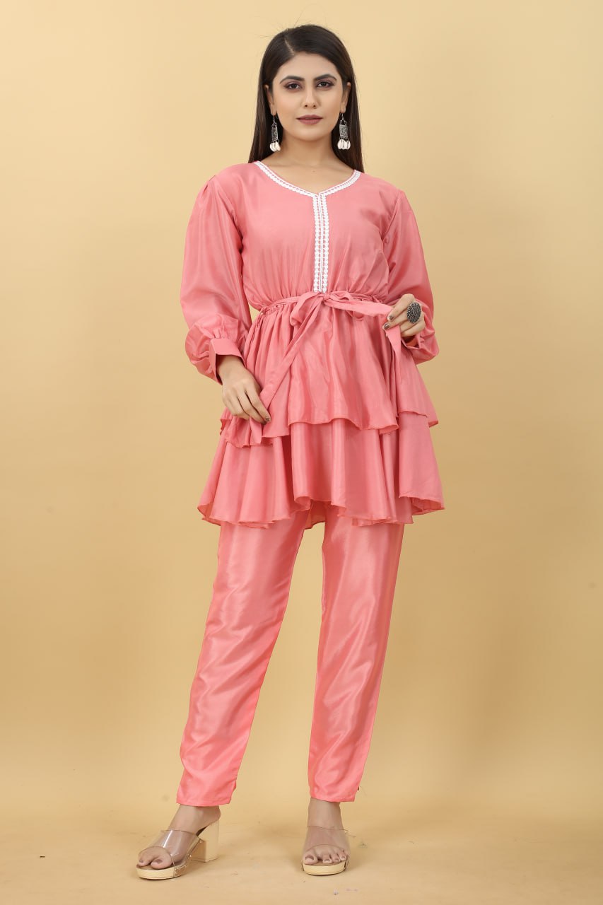 Designer Party Wear Set in Pink Top and Pants