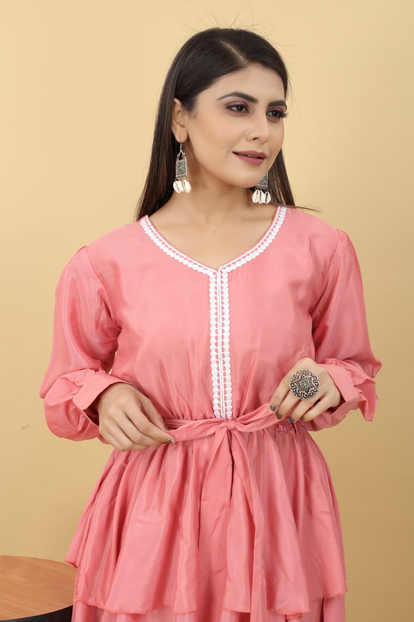 Designer Party Wear Set in Pink Top and Pants