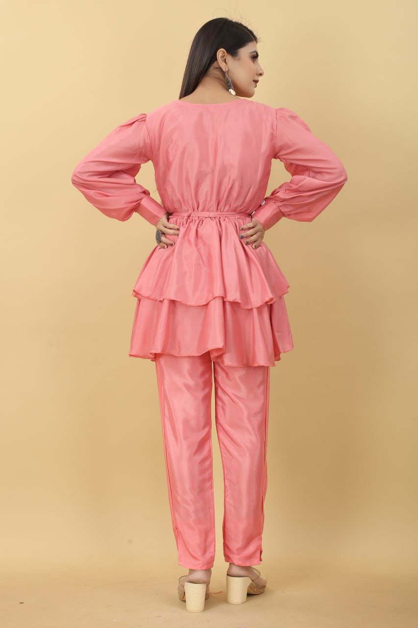 Designer Party Wear Set in Pink Top and Pants