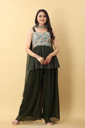 Wedding-ready Palazzo and Top Set in Dark Green Hue