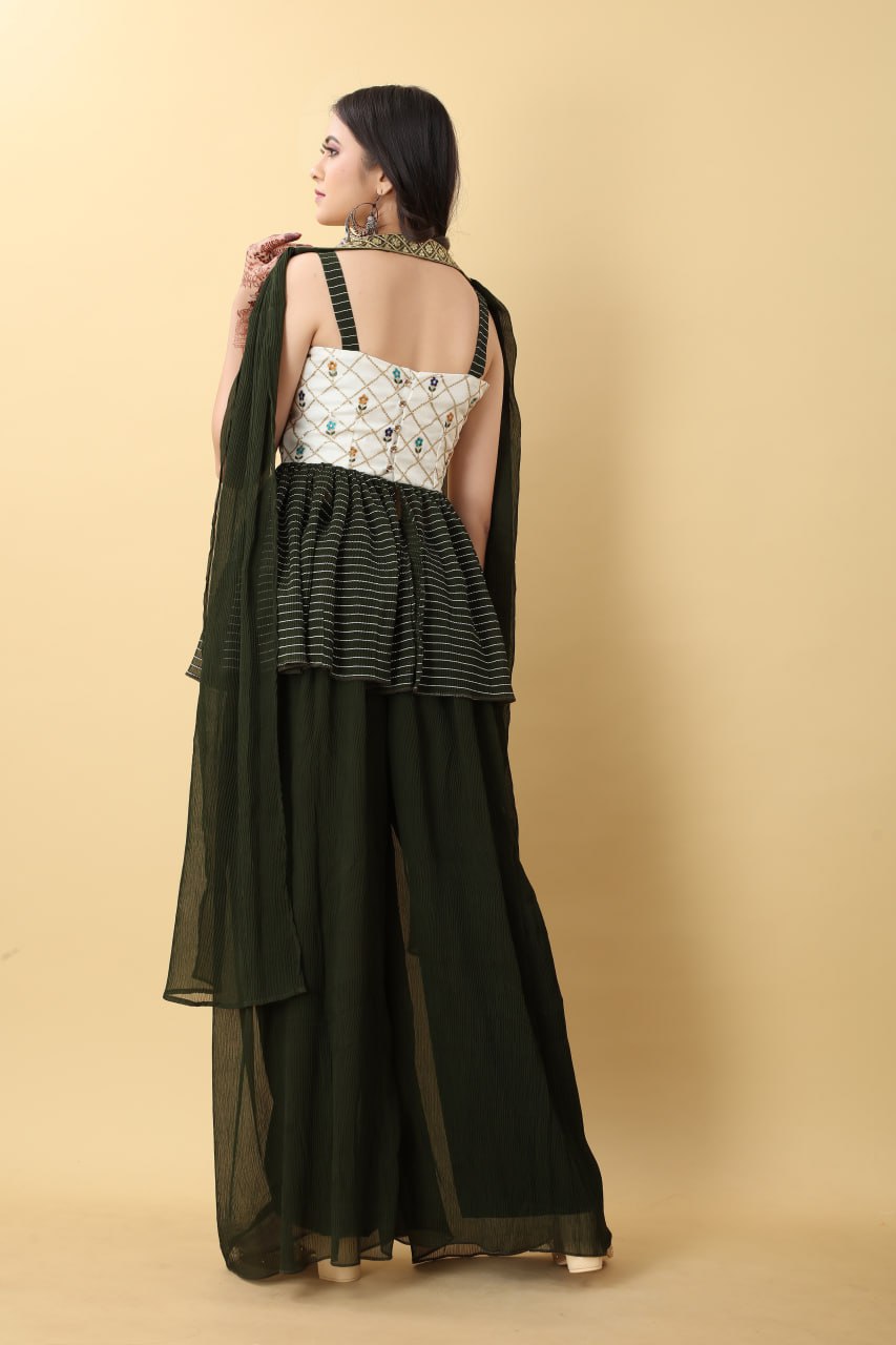 Wedding-ready Palazzo and Top Set in Dark Green Hue