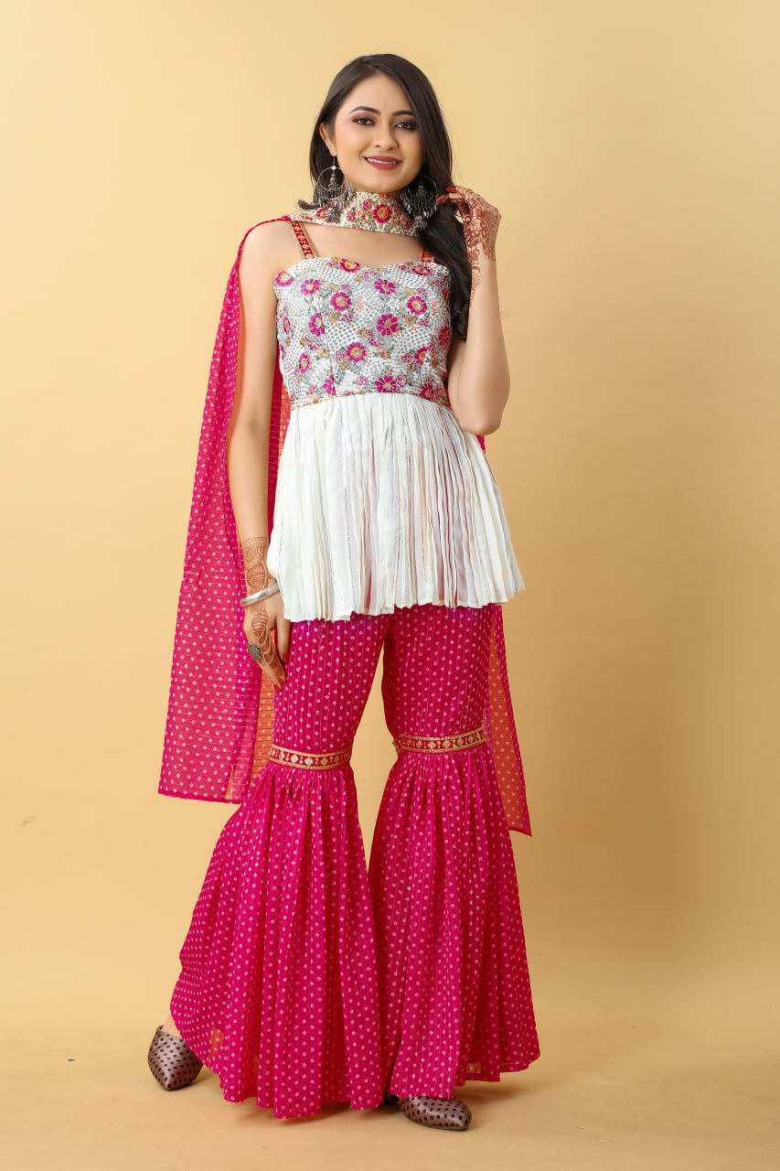Wedding-ready Palazzo Set with Pink Embroidery
