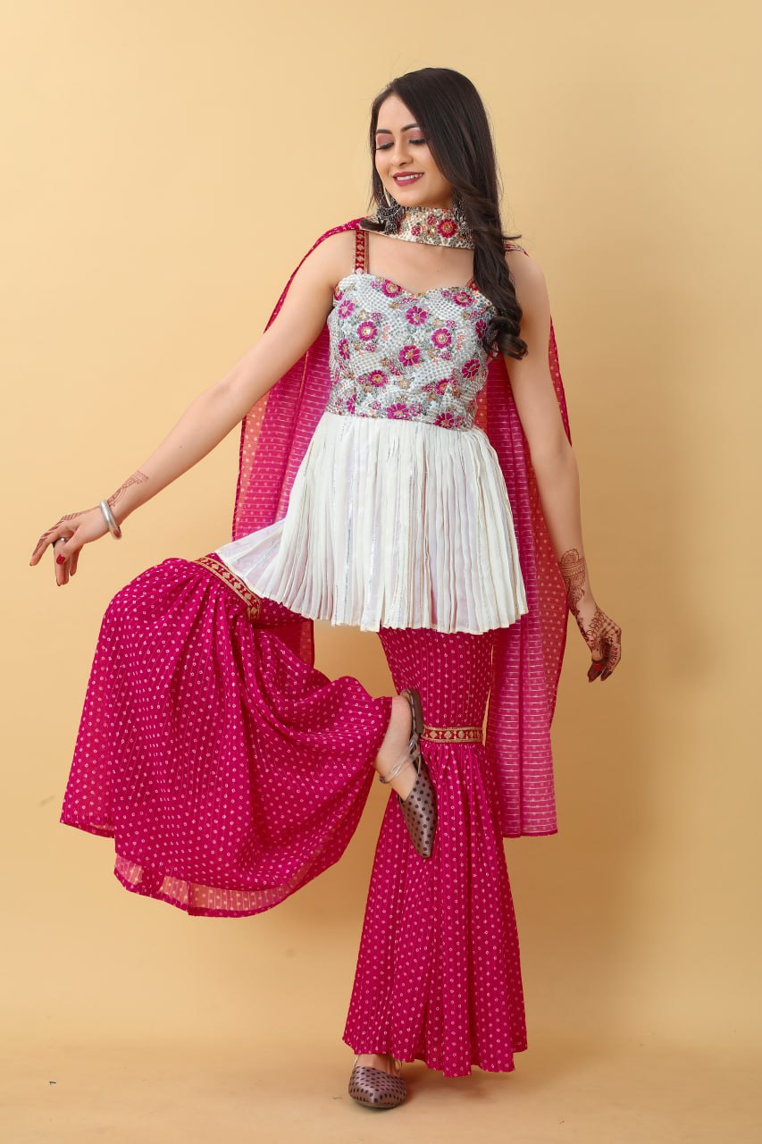 Wedding-ready Palazzo Set with Pink Embroidery