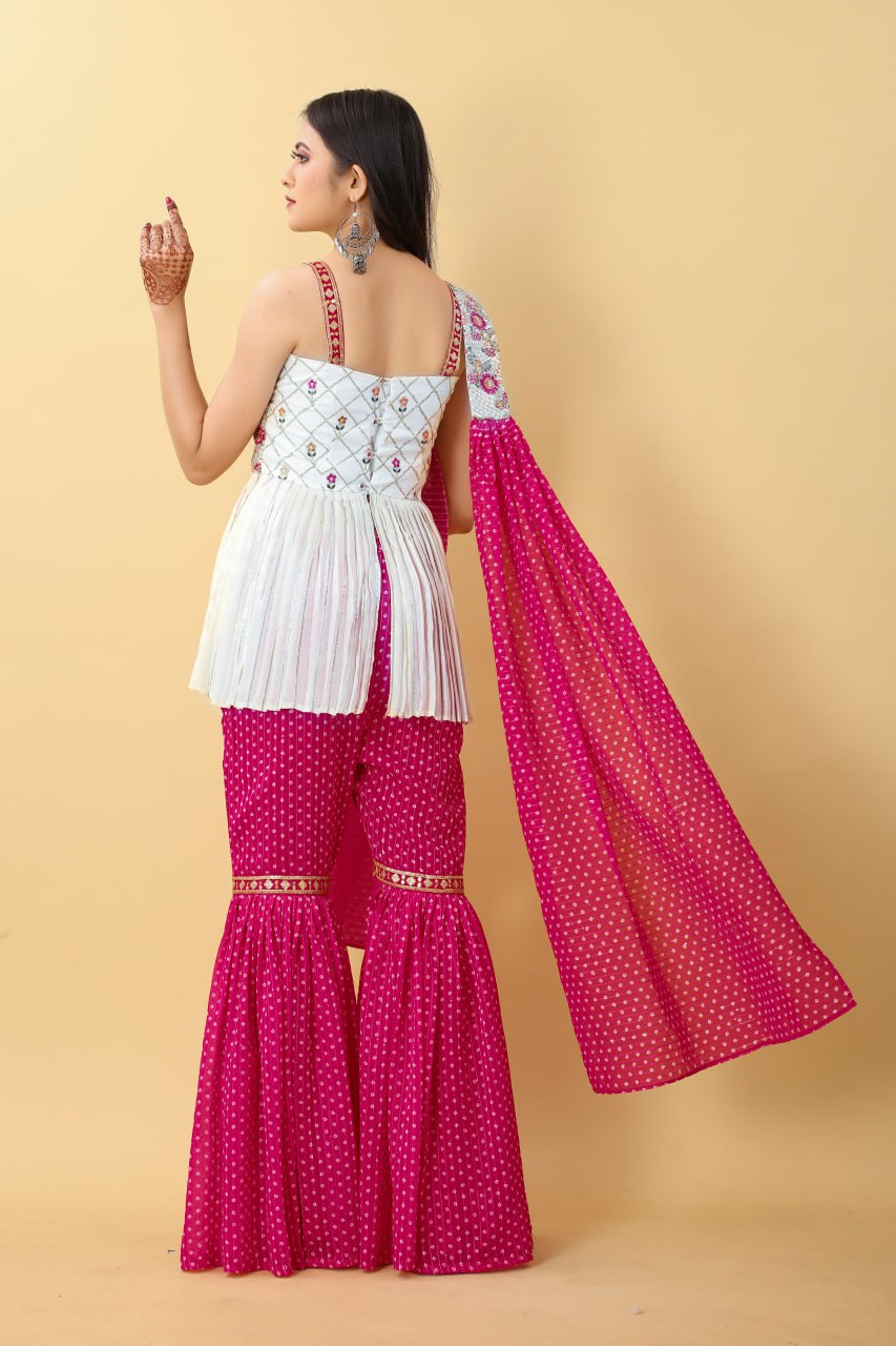 Wedding-ready Palazzo Set with Pink Embroidery