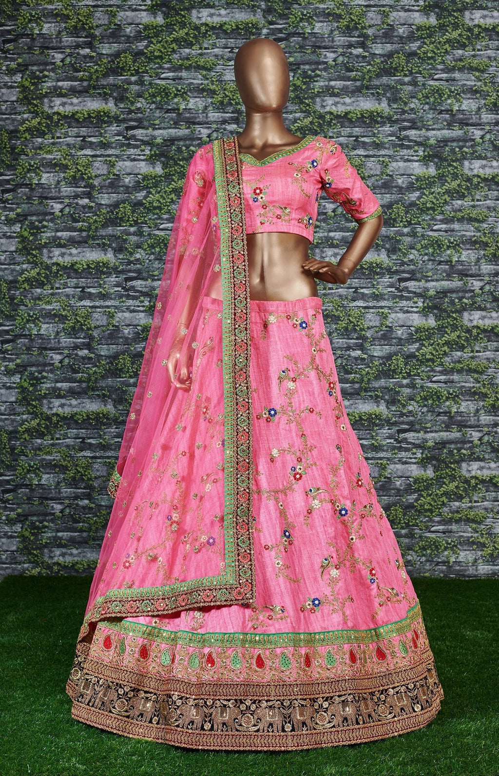 Sensational Pink Colored Bridal wear Embroidered Art Silk Lehenga Choli