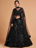 Shocking Black Sequence Embroidered Party Wear Net Lehenga Choli