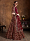 Breathtaking Maroon Sequins Raw Silk Bridal Lehenga Choli
