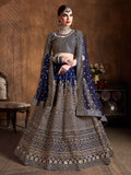 Demanding Navy Blue Sequins Raw Silk Wedding Lehenga Choli