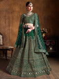 Dazzling Bottle Green Sequins Raw Silk Wedding Lehenga Choli