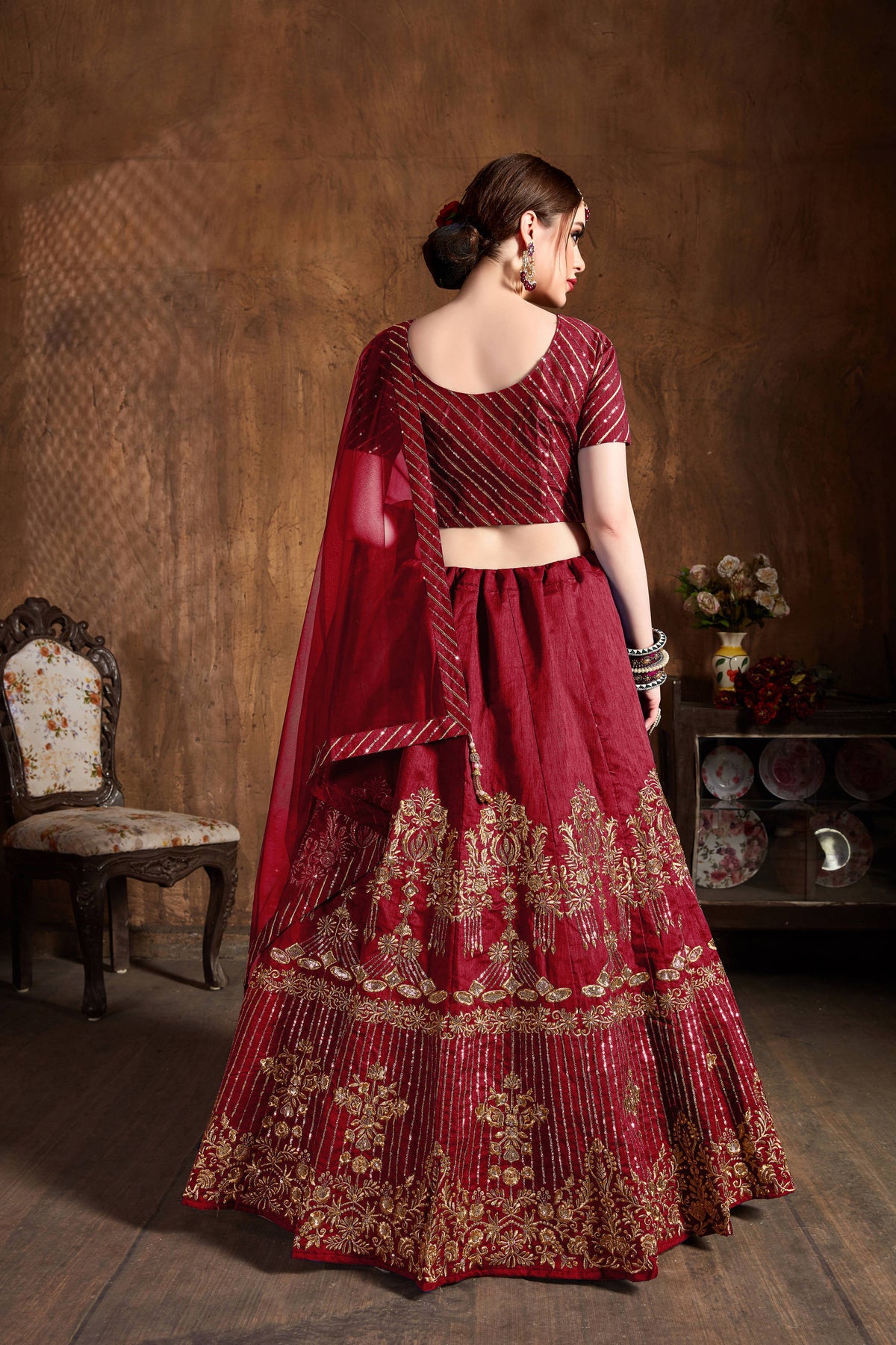Mesmeric Red Sequins Art Silk Wedding Lehenga Choli