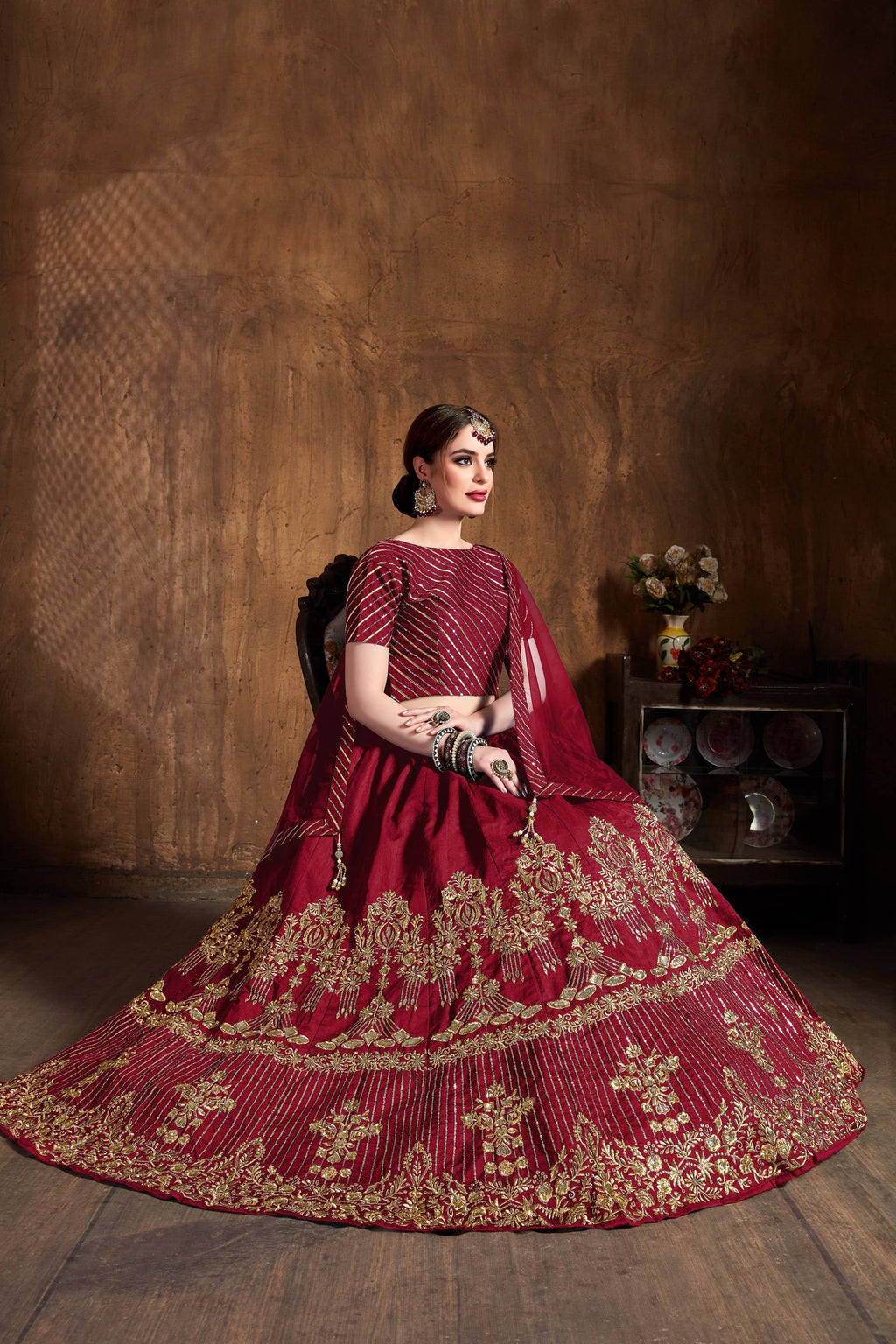 Mesmeric Red Sequins Art Silk Wedding Lehenga Choli