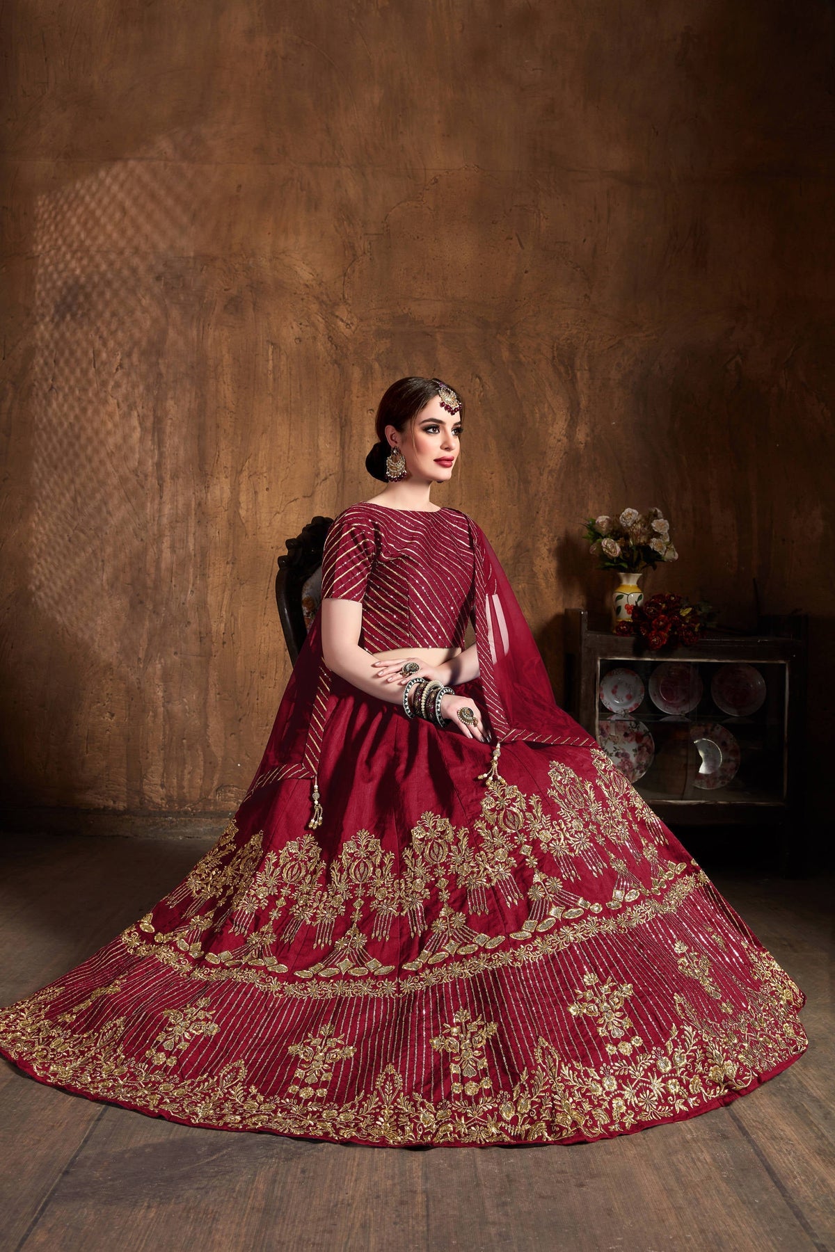 Mesmeric Red Sequins Art Silk Wedding Lehenga Choli