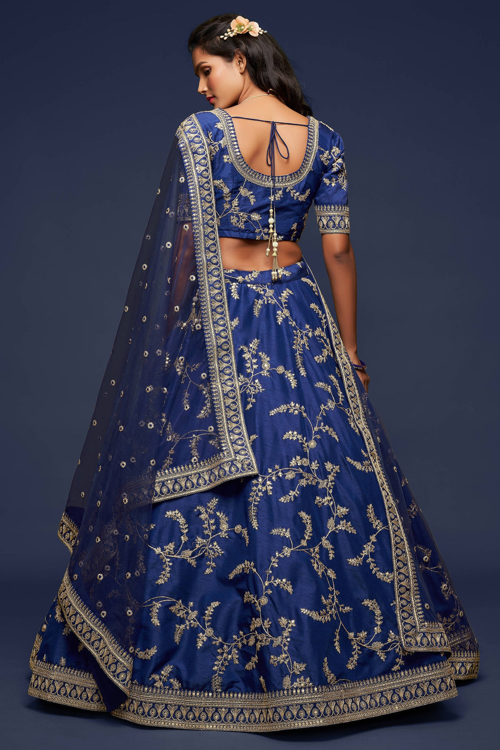 Charming Blue Thread Embroidered Silk Wedding Wear Lehenga Choli
