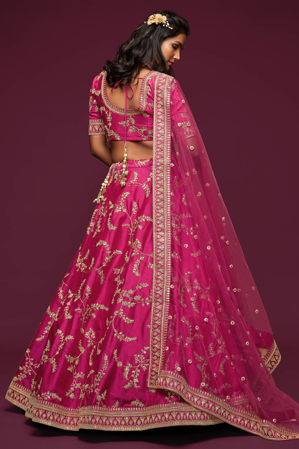 Gorgeous Pink Thread Embroidered Silk Wedding Wear Lehenga Choli
