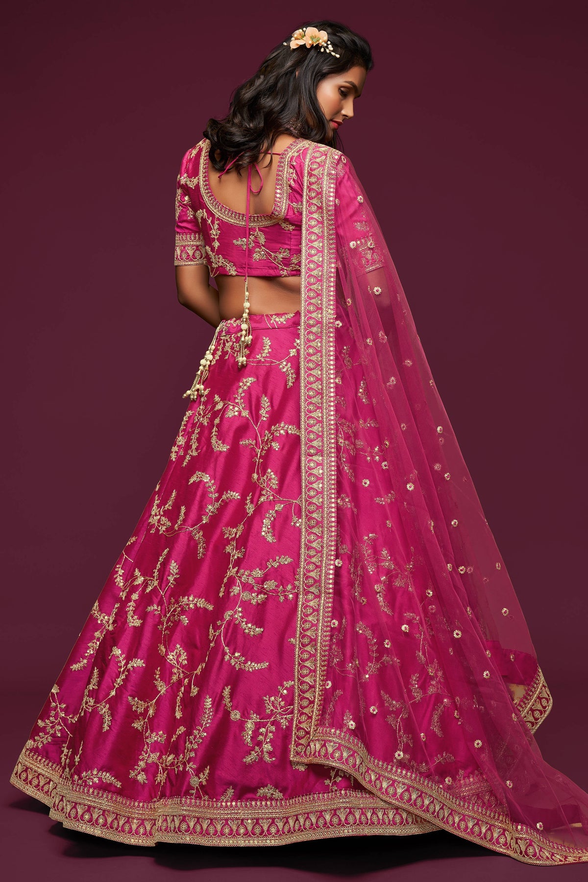 Gorgeous Pink Thread Embroidered Silk Wedding Wear Lehenga Choli