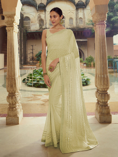 Olive Georgette Saree With Unstitched Blouse