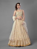 Apricot Embroidered Viscose Silk Semi Stitched Lehenga With Unstitched Blouse