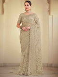 Olive Green Soft Net Saree With Unstitched Blouse